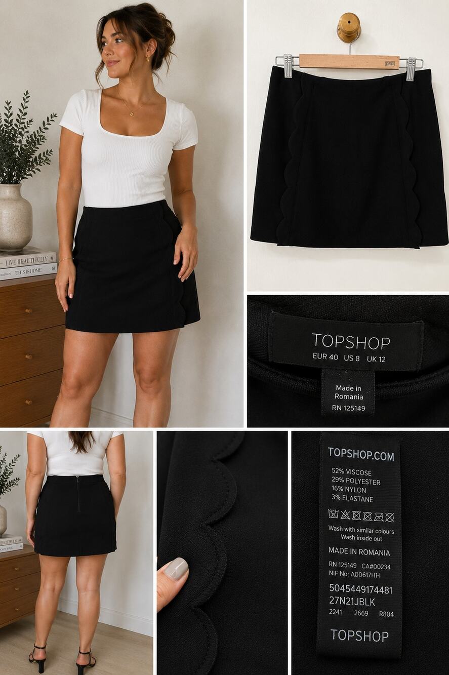 ✨ Topshop Black Scalloped Mini Skirt | Scallop Trim | US 8